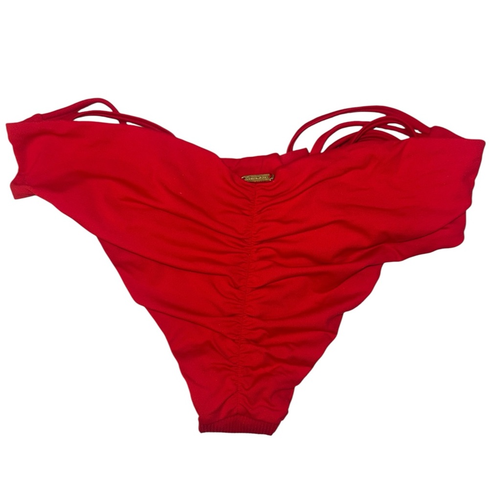 Beach Bunny Size Small Red Gold Grommets Rib Tide Scrunch Bikini Bottoms Only - Picture 2 of 4